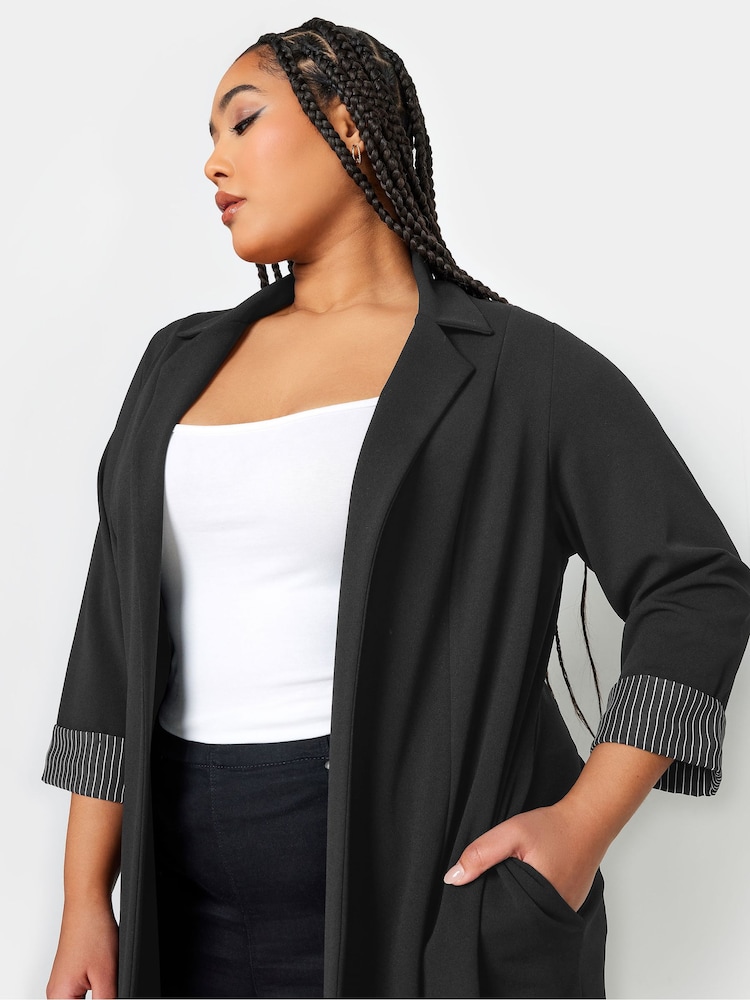 Yours Curve Black Pinstripe Turn Up Blazer - Image 4 of 4