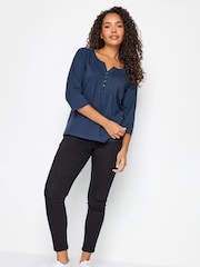 M&Co Blue 3/4 Length Sleeve Henley 100% Cotton Top - Image 2 of 4