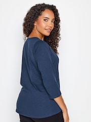 M&Co Blue 3/4 Length Sleeve Henley 100% Cotton Top - Image 3 of 4