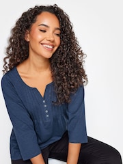 M&Co Blue 3/4 Length Sleeve Henley 100% Cotton Top - Image 4 of 4