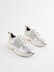 Silver Signature Leather Weave Detail Chunky Trainers - Image 3 of 9