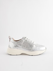 Silver Signature Leather Weave Detail Chunky Trainers - Image 4 of 9