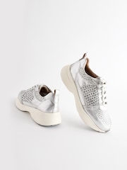 Silver Signature Leather Weave Detail Chunky Trainers - Image 8 of 9