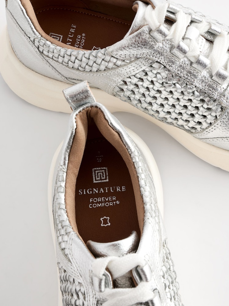 Silver Signature Leather Weave Detail Chunky Trainers - Image 9 of 9