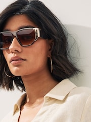 Tortoiseshell Brown Metal Inlay Flat Brow Sunglasses - Image 3 of 6