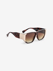 Tortoiseshell Brown Metal Inlay Flat Brow Sunglasses - Image 4 of 6