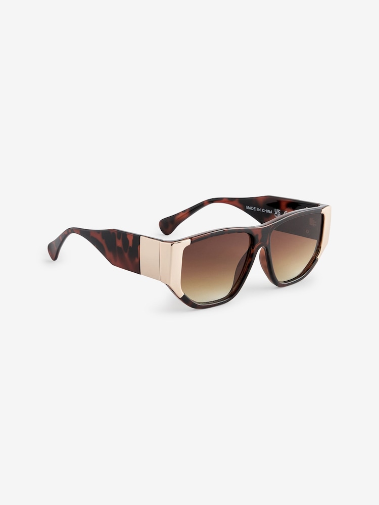 Tortoiseshell Brown Metal Inlay Flat Brow Sunglasses - Image 4 of 6