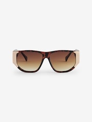 Tortoiseshell Brown Metal Inlay Flat Brow Sunglasses - Image 5 of 6