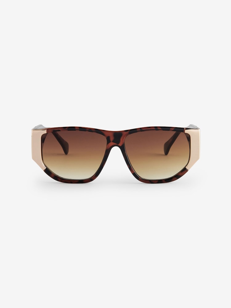 Tortoiseshell Brown Metal Inlay Flat Brow Sunglasses - Image 5 of 6