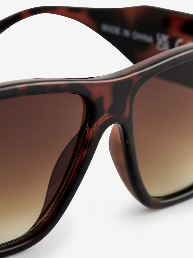 Tortoiseshell Brown Metal Inlay Flat Brow Sunglasses - Image 6 of 6