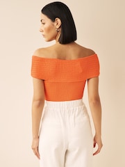 Bright Orange Textured Bardot Twist Front Top - Image 3 of 5