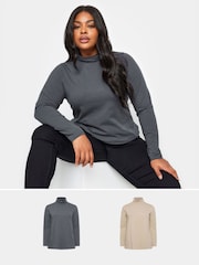 Yours Curve Grey/Natural 2 Pack Turtle Neck Tops - Image 1 of 5