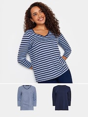 M&Co Blue 100% Cotton V-Neck Tops 2 Pack - Image 1 of 5