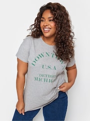 Yours Curve Grey Placement Print T-Shirt - Image 1 of 4