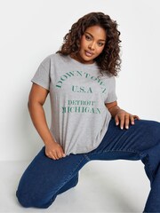 Yours Curve Grey Placement Print T-Shirt - Image 4 of 4