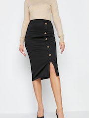 Long Tall Sally Black Button Detail Midi Skirt - Image 1 of 4