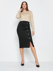 Long Tall Sally Black Button Detail Midi Skirt - Image 2 of 4