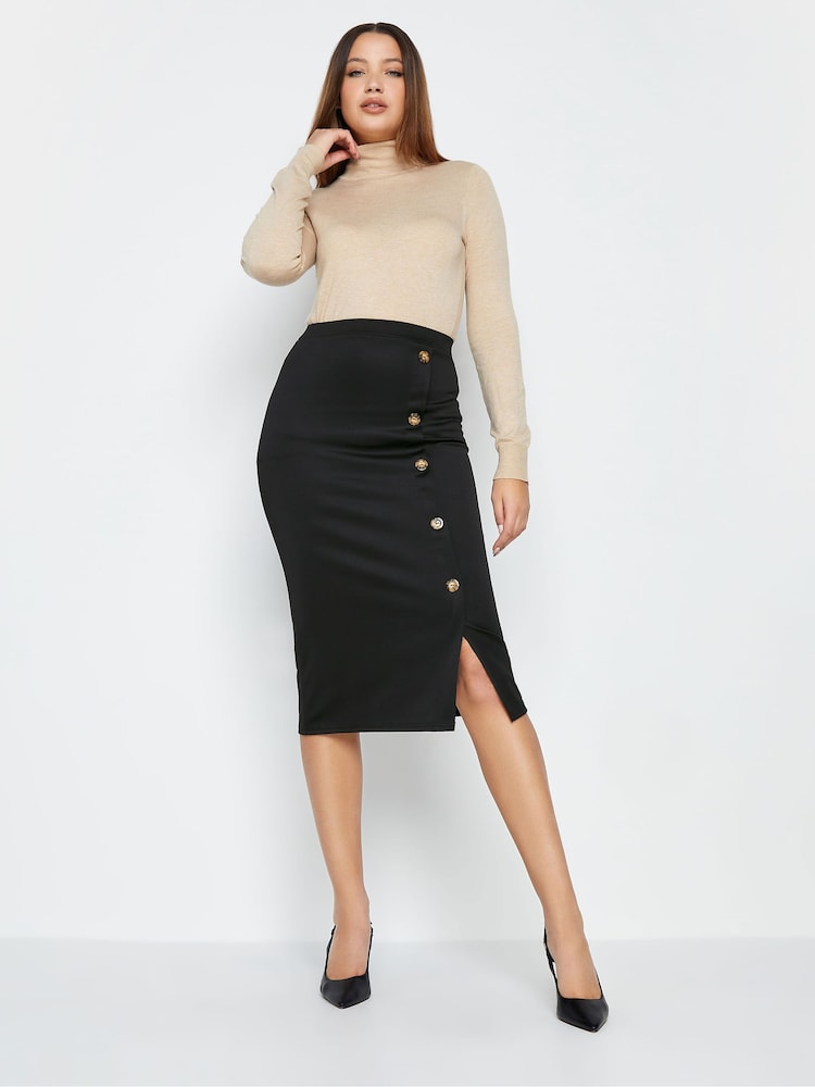 Long Tall Sally Black Button Detail Midi Skirt - Image 2 of 4
