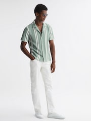 Reiss Sage/White Castle Ribbed Striped Cuban Collar Shirt - Image 3 of 4