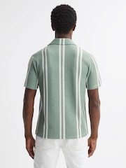 Reiss Sage/White Castle Ribbed Striped Cuban Collar Shirt - Image 4 of 4