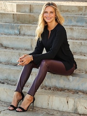Sosandar Black Keyhole Detail Fluted Cuff Tunic Top - Image 5 of 5