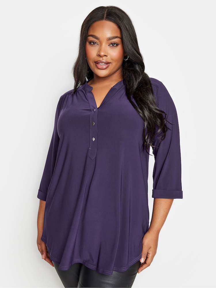Yours Curve Purple Half Placket Jersey Blouse - Image 1 of 4