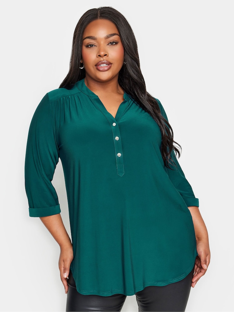 Verde - Blusa de punto con media tapeta de Yours Curve - Imagen 1 de 4 Verde - Blusa de punto con media tapeta de Yours Curve - Imagen 1 de 4