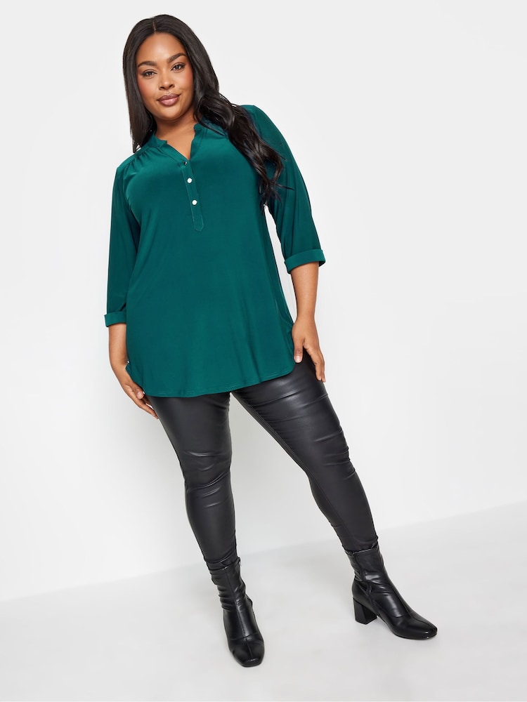 Verde - Blusa de punto con media tapeta de Yours Curve - Imagen 2 de 4 Verde - Blusa de punto con media tapeta de Yours Curve - Imagen 2 de 4