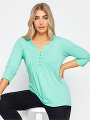 M&Co Green 3/4 Length Sleeve Henley 100% Cotton Top - Image 1 of 5
