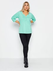 M&Co Green 3/4 Length Sleeve Henley 100% Cotton Top - Image 2 of 5