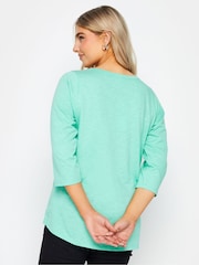 M&Co Green 3/4 Length Sleeve Henley 100% Cotton Top - Image 4 of 5
