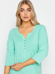 M&Co Green 3/4 Length Sleeve Henley 100% Cotton Top - Image 5 of 5