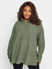 Yours Curve Green Quarter Zip Jumper - Image 1 of 4