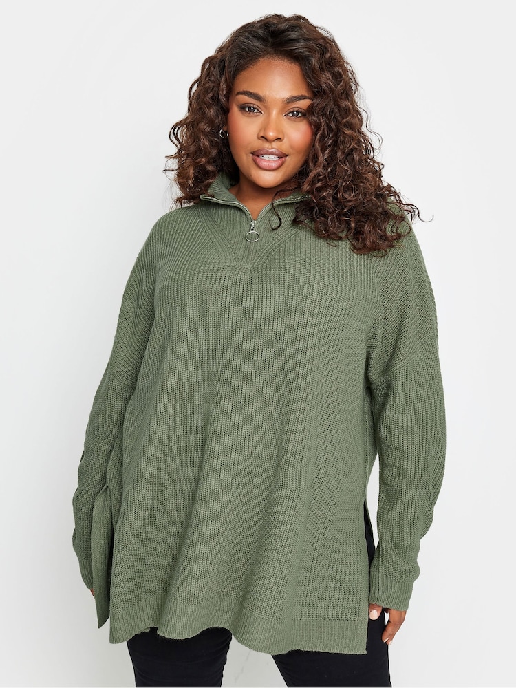 Yours Curve Green Quarter Zip Jumper - Image 1 of 4