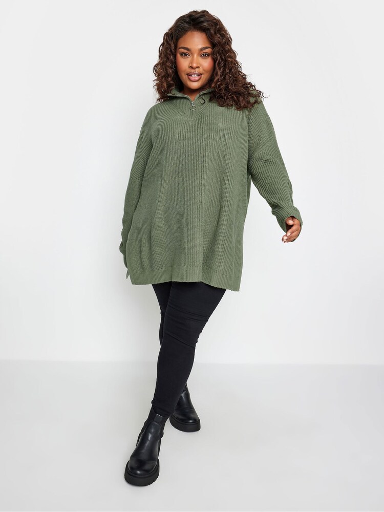 Yours Curve Green Quarter Zip Jumper - Image 2 of 4