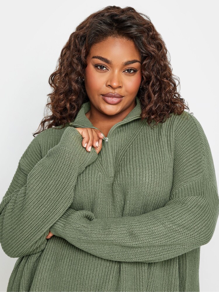 Yours Curve Green Quarter Zip Jumper - Image 4 of 4