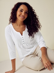 M&Co White 3/4 Length Sleeve Henley Top - Image 1 of 5