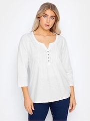 M&Co White 3/4 Length Sleeve Henley Top - Image 2 of 5