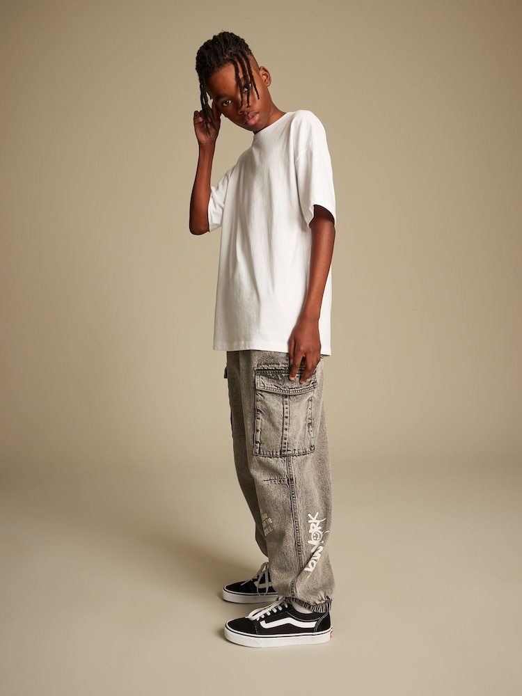 Grey Graffiti Jersey Denim Cargo Trousers (3-16yrs) - Image 2 of 12