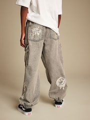 Grey Graffiti Jersey Denim Cargo Trousers (3-16yrs) - Image 4 of 12