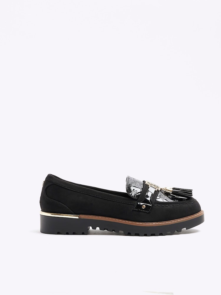 River Island Black Tassel Embossed Loafers - Image 1 of 1 River Island Black Tassel Embossed Loafers - Image 1 of 1