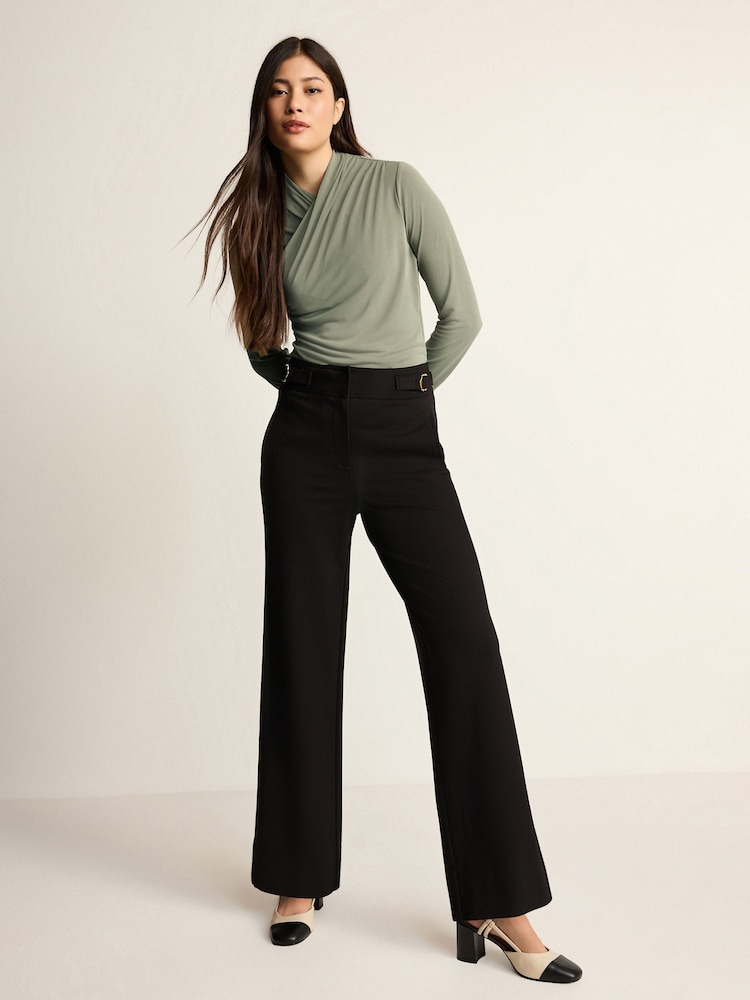Black Tailored Ponte Metal Detail Wide Leg Trousers - Image 1 of 8