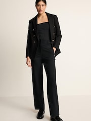 Black Tailored Ponte Metal Detail Wide Leg Trousers - Image 2 of 8