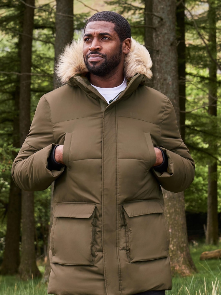 Mountain Warehouse Green Fern Mens Water Resistant Padded Parka Coat Jacket - Image 1 of 5