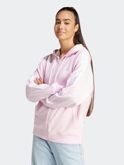 adidas Pink Sportswear Essentials 3-Stripes French Terry Oversized Full-Zip Hoodie - Image 1 of 7