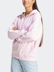 adidas Pink Sportswear Essentials 3-Stripes French Terry Oversized Full-Zip Hoodie - Image 4 of 7