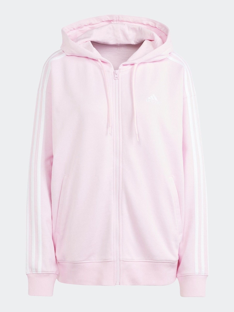 adidas Pink Sportswear Essentials 3-Stripes French Terry Oversized Full-Zip Hoodie - Image 7 of 7