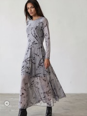 Religion Long sleeve Alice Dress with Asymmetric Drape in Light Printed Mesh - صورة 1 من 8