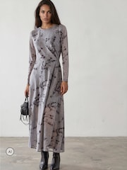 Religion Long sleeve Alice Dress with Asymmetric Drape in Light Printed Mesh - صورة 2 من 8