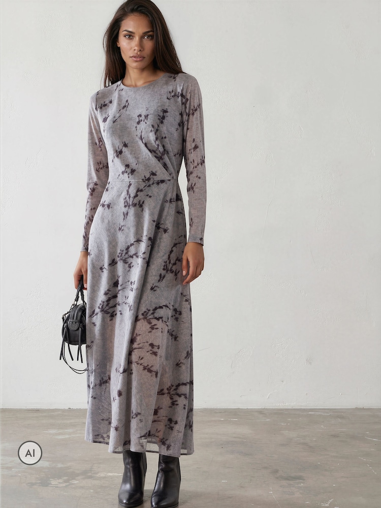 Religion Long sleeve Alice Dress with Asymmetric Drape in Light Printed Mesh - صورة 2 من 8 Religion Long sleeve Alice Dress with Asymmetric Drape in Light Printed Mesh - صورة 2 من 8